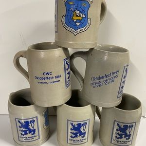 Set of 6 Beer Mugs Vintage 50s & 70s. From West Germany. Löwen Brau Munich.